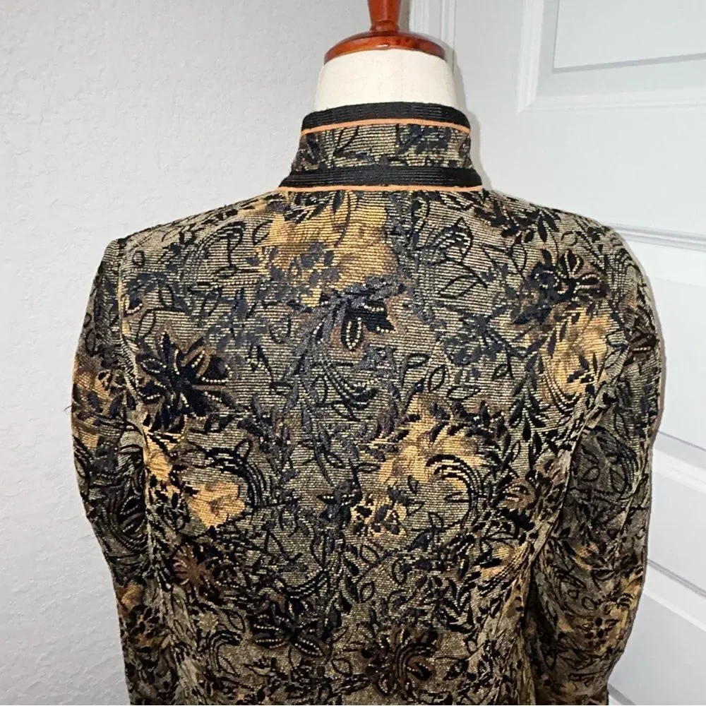 Vintage Coldwater Creek Open Front Jacquard Tapestry Long Sleeve Jacket Coat